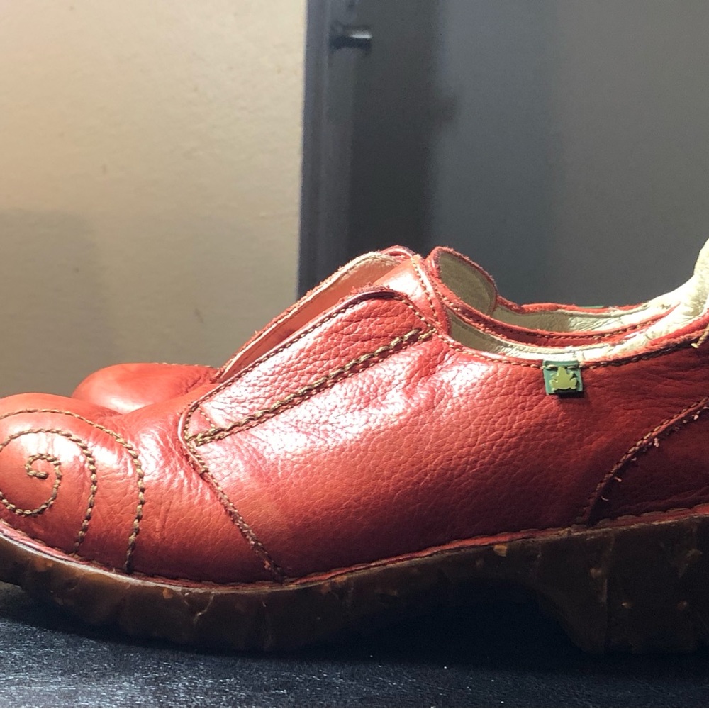 Women's Red Leather Slip-On Casual Shoe